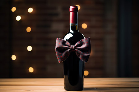 wine bottle with a bow tie as a gift, created with generative aiの素材