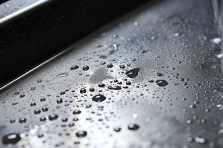 clean shiny kitchen sink with water drops, created with generative aiの素材