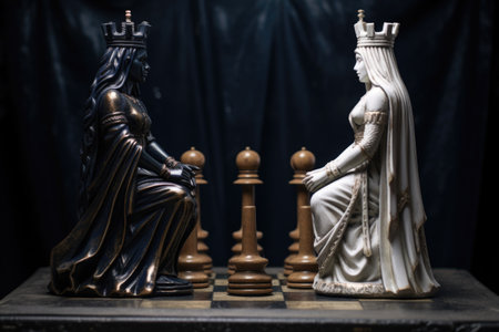 a chess set with a black king and a white queen, created with generative aiの素材