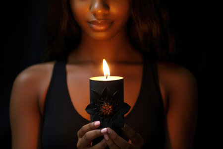 kinara with a lit central black candle, created with generative aiの素材