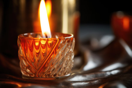 close-up of flame on a kinara candle, created with generative aiの素材