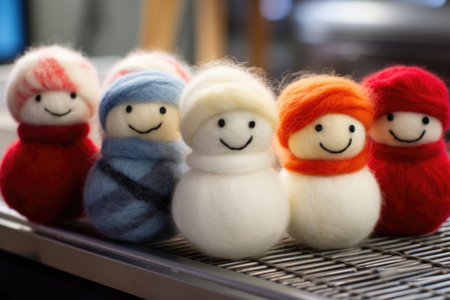 felting wool to create winter figures like snowmen, created with generative aiの素材