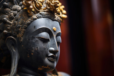macro shot of a buddha statue on a pedestal, created with generative aiの素材