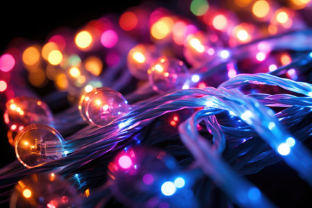 macro shot of fiber optic cables with lights, created with generative aiの素材