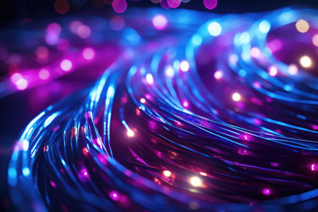 close-up shot of fiber optic cables, created with generative aiの素材