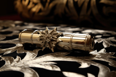 a silver christmas cracker on a velvet bedspread, created with generative aiの素材
