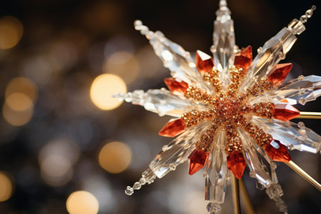 a close-up of sparkle adorned christmas star topper, created with generative aiの素材