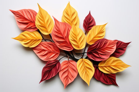 a set of red-yellow autumn leaves made from construction paper, created with generative aiの素材
