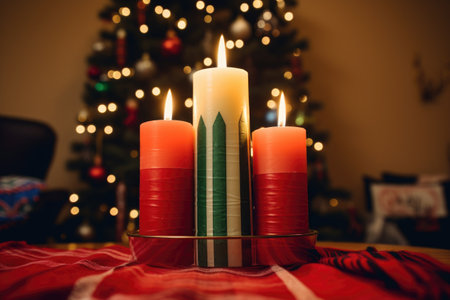 kwanzaa kinara with unlit candles in a living room, created with generative aiの素材