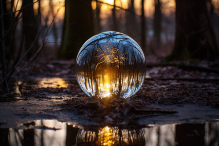 a crystal ball reflecting its surroundings, created with generative aiの素材