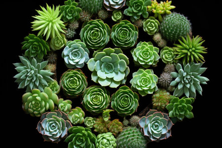 succulent plants arranged in a circular pattern, created with generative aiの素材