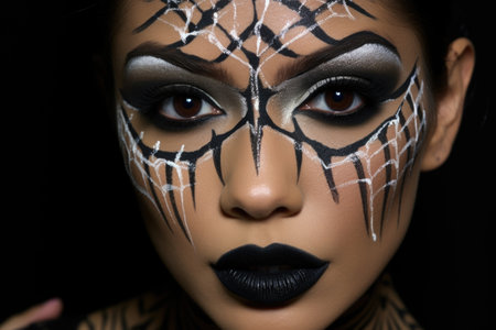 a spider web stencil next to black and white face paints, created with generative aiの素材