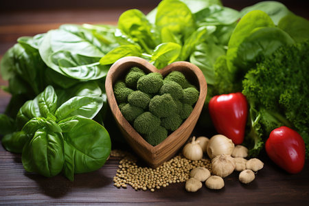 a stack of leafy green vegetables suggesting heart health, created with generative aiの素材