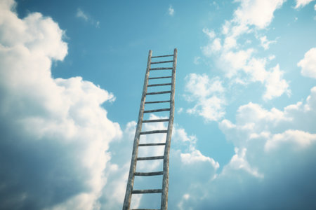 a ladder reaching up to a blue sky, created with generative aiの素材