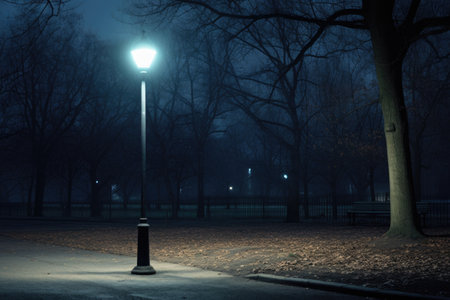 solitary lamp post in an unlit park, created with generative aiの素材