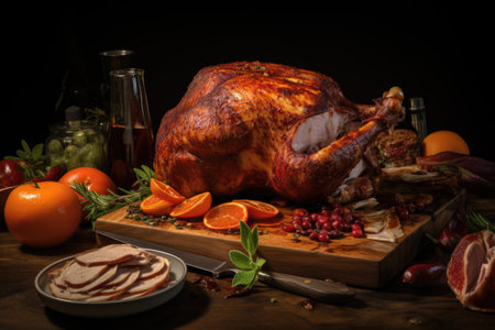 overcooked turkey with some slices cut, created with generative aiの素材