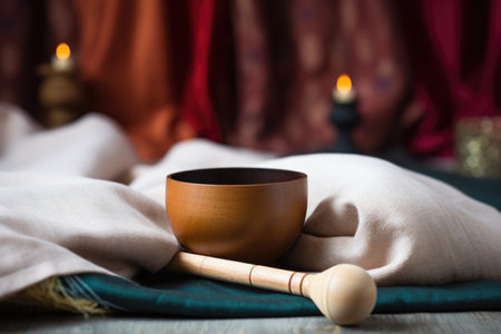 a sound therapy singing bowl with a mallet, created with generative aiの素材