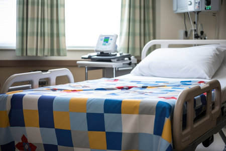 homemade quilt on a hospital bed, created with generative aiの素材