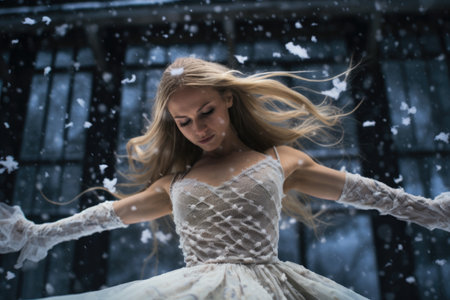 swirling snow captured mid-air during a dance, created with generative aiの素材