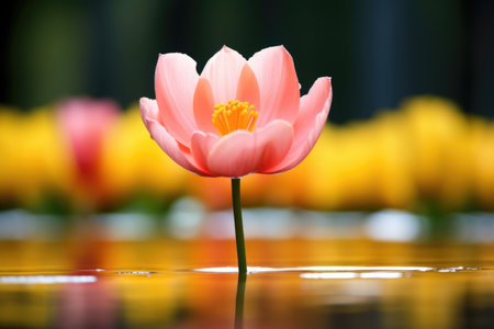 a pink tulip growing among daffodils, created with generative aiの素材