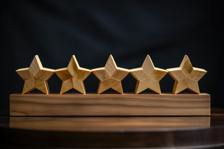 five-star rating symbol carved on wooden blocks, created with generative aiの素材