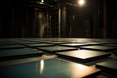 stacked sound panels on an empty studio floor, created with generative aiの素材