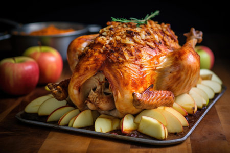apple-stuffed turkey-ready for the oven, created with generative aiの素材