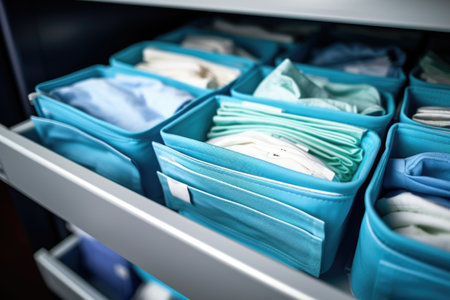 medical masks in an open drawer, created with generative aiの素材