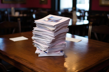 stack of pamphlets positioned on a guest table, created with generative aiの素材