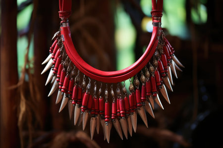 red sleigh bells hanging from a reindeers collar, created with generative aiの素材