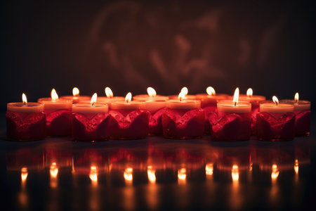 row of candles forming a heart shape, created with generative aiの素材