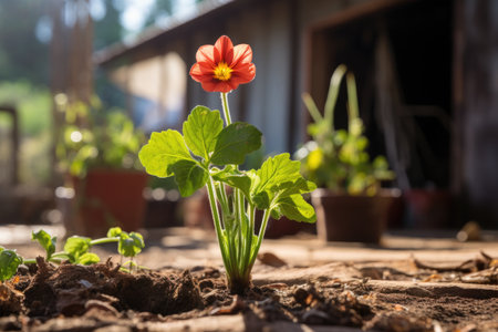 a young plant flowering while an older plant is in the background, created with generative aiの素材