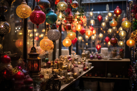 festive lights displayed in a decoration store, created with generative aiの素材