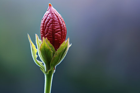 a hibiscus flower bud ready to bloom with a bokeh effect, created with generative aiの素材