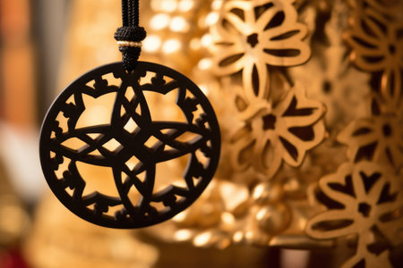 detail shot of a gye nyame symbol on a festive decoration, created with generative aiの素材