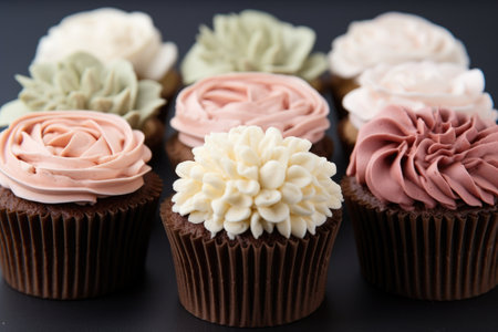 a detailed view of boxing day themed cupcake with various icing designs, created with generative aiの素材