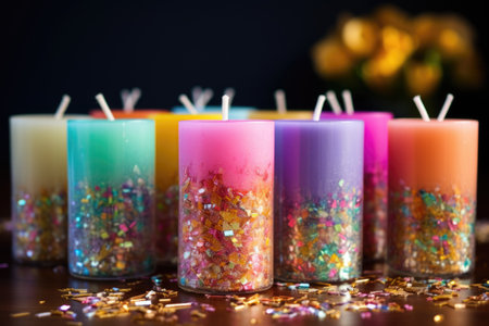 finished candles with shimmering sprinkles, created with generative aiの素材