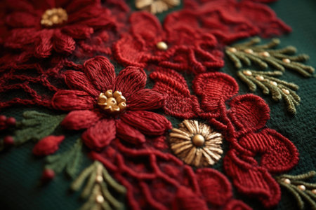 a close-up of christmas jumper stitching showing intricate detail, created with generative aiの素材