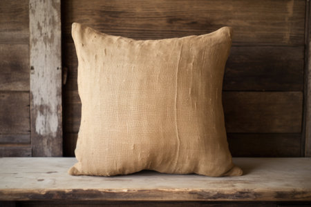 a piece of burlap laid out to make a rustic throw pillow, created with generative aiの素材