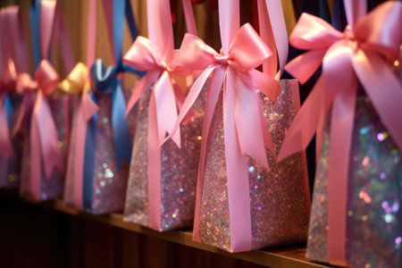 gift bags filled with confetti and a satin ribbon handle, created with generative aiの素材