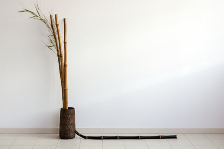 cane leaning against a white wall, created with generative aiの素材