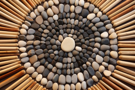 stones arranged in a circle on a bamboo mat, created with generative aiの素材