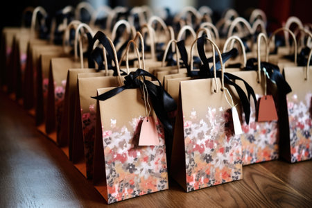 decorative boxing day tags attached to gift bags, created with generative aiの素材