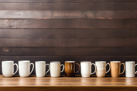 different sizes of coffee cups lined up, created with generative aiの素材