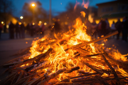 flames from a bonfire at a parade site, created with generative aiの素材