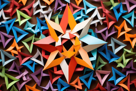 multiple star of david patterns cut out from colored paper, created with generative aiの素材