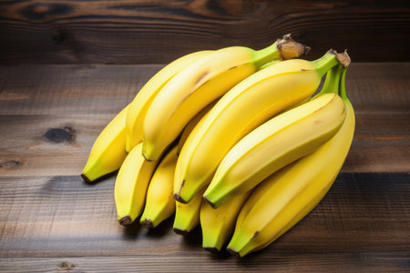 a bunch of bananas on a wooden surface, created with generative aiの素材