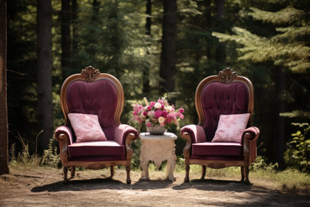 couple seats arranged for an outdoor wedding ceremony, created with generative aiの素材