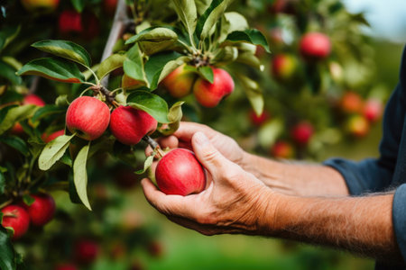 handpicking apples from tree, created with generative aiの素材