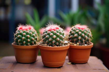 two cacti growing close together in a pot, created with generative aiの素材